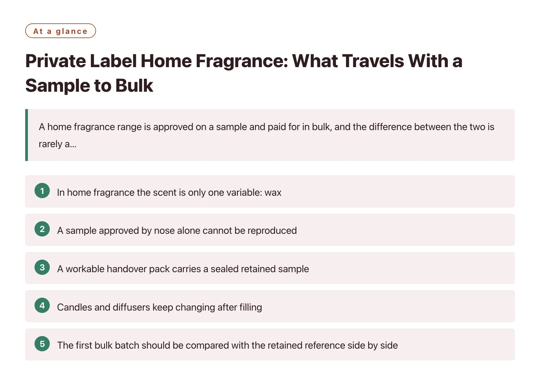 Private Label Home Fragrance: What Travels With a Sample to Bulk——全文要点速览