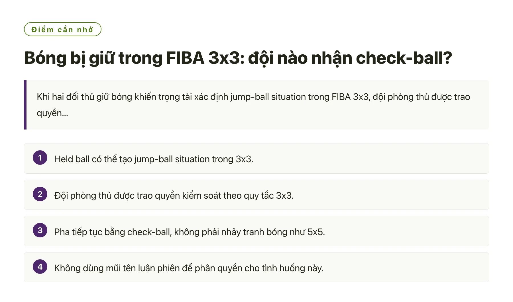 Bóng bị giữ trong FIBA 3x3: đội nào nhận check-ball?——全文要点速览